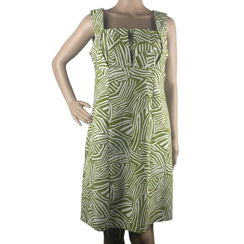 Perceptions New York Green White Geometric Abstract Square Neck Sheath Dress 18
